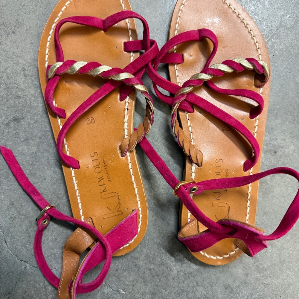 Pink and Tan Women's Sandals